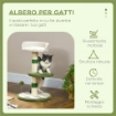 ALBERO TIRAGRAFFI CON LETTINO PER GATTI, 2 PALLINE, PIATTAFORMA E PALO IN SISAL, VERDE E BIANCO
