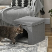 CASETTA PER GATTI PIEGHEVOLE A CUBO CON CUSCINO E TAPPETINO TIRAGRAFFI, 36.5X36.5X36.5 CM, GRIGIO