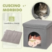 CASETTA PER GATTI PIEGHEVOLE A CUBO CON CUSCINO E TAPPETINO TIRAGRAFFI, 36.5X36.5X36.5 CM, GRIGIO