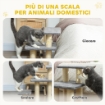 SCALETTA PER CANI E GATTI CON 3 SCALINI IN PELUCHE E PALI TIRAGRAFFI IN SISAL, CAPACITÓ 10 KG, GRIGIO