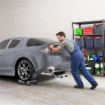 SET DI 2 CARRELLI SPOSTA AUTO IN METALLO ANTISCIVOLO CON RUOTE GIREVOLI E BLOCCABILI, ARGENTO