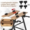 BANCO DA LAVORO PIEGHEVOLE CON 4 MORSE, RIGA E GONIOMETRO, PORTATA 150 KG, NERO E LEGNO