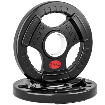 SET DI DISCHI PESI 2X2.5 KG CON FORO DA 5 CM E 3 IMPUGNATURE, ACCIAIO CON RIVESTIMENTO IN PLASTICA, NERO
