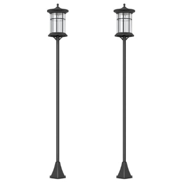 SET 2 LAMPIONI SOLARI CON 6H AUTONOMIA E ANCORAGGIO A TERRA, IN ACCIAIO INOX E ABS, 23.5X23.5X184 CM, NERO