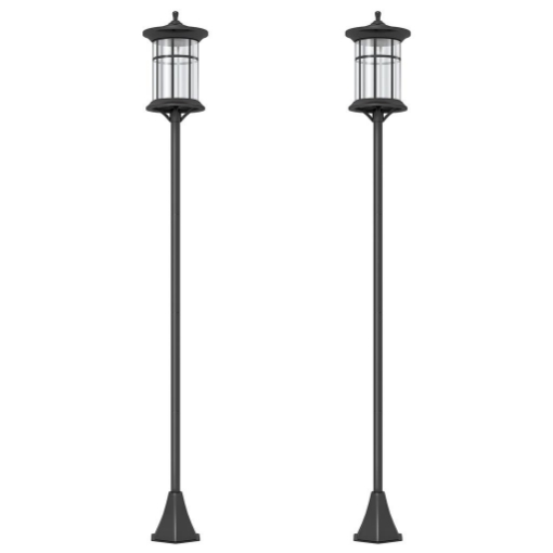SET 2 LAMPIONI SOLARI CON 6H AUTONOMIA E ANCORAGGIO A TERRA, IN ACCIAIO INOX E ABS, 23.5X23.5X184 CM, NERO