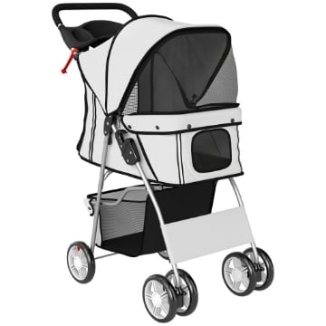 PASSEGGINO PER CANI PIEGHEVOLE CON CATARIFRANGENTI, RUOTE GIREVOLI, FRENI E CUSCINO LAVABILE, GRIGIO