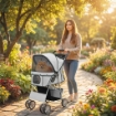 PASSEGGINO PER CANI PIEGHEVOLE CON CATARIFRANGENTI, RUOTE GIREVOLI, FRENI E CUSCINO LAVABILE, GRIGIO