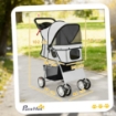 PASSEGGINO PER CANI PIEGHEVOLE CON CATARIFRANGENTI, RUOTE GIREVOLI, FRENI E CUSCINO LAVABILE, GRIGIO