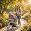 PASSEGGINO PER CANI PIEGHEVOLE CON CATARIFRANGENTI, RUOTE GIREVOLI, FRENI E CUSCINO LAVABILE, CAFFÈ