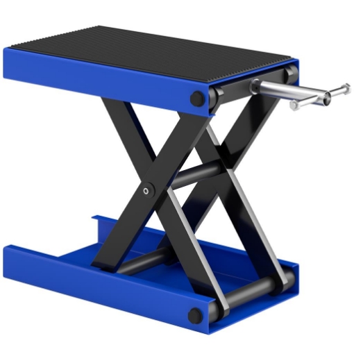 CAVALLETTO ALZAMOTO PIEGHEVOLE E ANTISCIVOLO IN ACCIAIO E GOMMA, 41.5X23.5X10-37 CM, BLU E NERO