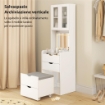 TOELETTA TRUCCO CON SPECCHIO ILLUMINATO E SGABELLO, LUCE REGOLABILE, CASSETTI E ARMADIETTO, BIANCO