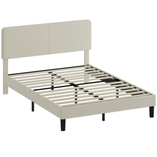 STRUTTURA LETTO 140X200 CM CON TESTIERA IMBOTTITA REGOLABILE IN ALTEZZA E DOGHE, VELLUTO A COSTE, GRIGIO