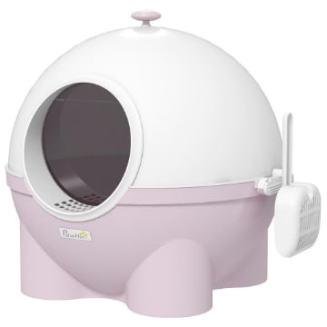 LETTIERA PER GATTI 4KG MAX CON COPERCHIO E PALETTA INCLUSA, 53X51X48 CM, BIANCA E ROSA