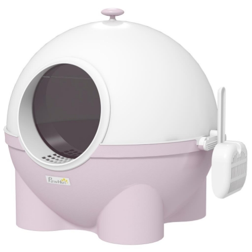 LETTIERA PER GATTI 4KG MAX CON COPERCHIO E PALETTA INCLUSA, 53X51X48 CM, BIANCA E ROSA