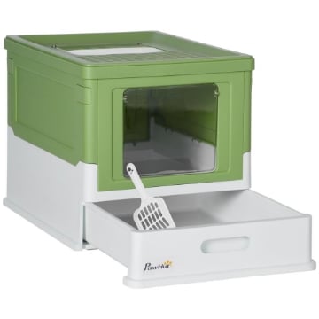 LETTIERA PER GATTI CHIUSA CON PALETTA, VASSOIO ESTRAIBILE E 2 PORTE, 47.5X35.5X36.7CM, VERDE CHIARO