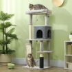 ALBERO PER GATTI MULTILIVELLO ALTO 132 CM CON CASETTA, LETTINO, PALI TIRAGRAFFI, SPAZZOLA E PALLINA, GRIGIO
