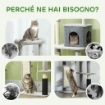 ALBERO PER GATTI MULTILIVELLO ALTO 132 CM CON CASETTA, LETTINO, PALI TIRAGRAFFI, SPAZZOLA E PALLINA, GRIGIO