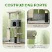 ALBERO PER GATTI MULTILIVELLO ALTO 132 CM CON CASETTA, LETTINO, PALI TIRAGRAFFI, SPAZZOLA E PALLINA, GRIGIO