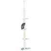 ALBERO TIRAGRAFFI PER GATTI A SOFFITTO CON PALO REGOLABILE DA 225-255 CM, PALLINA E PIATTAFORME, BIANCO