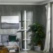 ALBERO TIRAGRAFFI PER GATTI A SOFFITTO CON PALO REGOLABILE DA 225-255 CM, PALLINA E PIATTAFORME, BIANCO