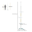 ALBERO TIRAGRAFFI PER GATTI A SOFFITTO CON PALO REGOLABILE DA 225-255 CM, PALLINA E PIATTAFORME, BIANCO