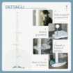 ALBERO TIRAGRAFFI PER GATTI A SOFFITTO CON PALO REGOLABILE DA 225-255 CM, PALLINA E PIATTAFORME, BIANCO