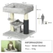 ALBERO TIRAGRAFFI CON LETTINO, PIATTAFORMA, SPAZZOLA E PALO IN SISAL, 40X40X48 CM, GRIGIO