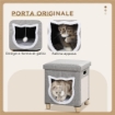 CASETTA PER GATTI CON TIRAGRAFFI, CUSCINO E PALLINA, IN LEGNO E POLIESTERE, 35.5X35.5X42.5 CM, CREMA E GRIGIO