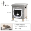 CASETTA PER GATTI CON TIRAGRAFFI, CUSCINO E PALLINA, IN LEGNO E POLIESTERE, 35.5X35.5X42.5 CM, CREMA E GRIGIO