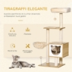 TIRAGRAFFI PER GATTI CON 2 PALI, CASETTA, AMACA, LETTINO E 2 PALLINE, IN LEGNO, PILE E SISAL, 48X40X126 CM