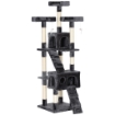 ALBERO TIRAGRAFFI PER GATTI CON 3 POSATOI, 2 CASETTE E GIOCHI APPESI, IN LEGNO E PELUCHE, 49X49X173 CM, GRIGIO