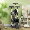 ALBERO TIRAGRAFFI PER GATTI CON 3 POSATOI, 2 CASETTE E GIOCHI APPESI, IN LEGNO E PELUCHE, 49X49X173 CM, GRIGIO