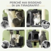 ALBERO TIRAGRAFFI PER GATTI CON 3 POSATOI, 2 CASETTE E GIOCHI APPESI, IN LEGNO E PELUCHE, 49X49X173 CM, GRIGIO