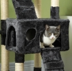 ALBERO TIRAGRAFFI PER GATTI CON 3 POSATOI, 2 CASETTE E GIOCHI APPESI, IN LEGNO E PELUCHE, 49X49X173 CM, GRIGIO