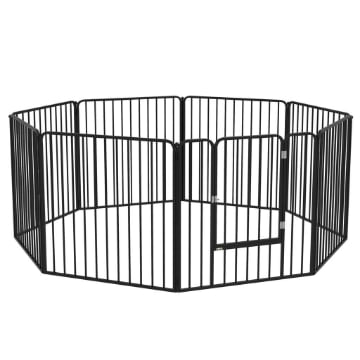 RECINTO PER CANI A 8 PANNELLI MODULABILI DA INTERNO ED ESTERNO, IN ACCIAIO, 164X164X60 CM, NERO