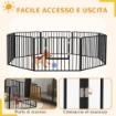 RECINTO PER CANI A 8 PANNELLI MODULABILI DA INTERNO ED ESTERNO, IN ACCIAIO, 164X164X60 CM, NERO