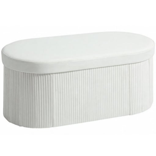 POUF CONTENITORE PIEGHEVOLE CON VANO DA 72L E RIVESTIMENTO IN VELLUTO, 76X38X35 CM, CREMA