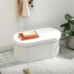 POUF CONTENITORE PIEGHEVOLE CON VANO DA 72L E RIVESTIMENTO IN VELLUTO, 76X38X35 CM, CREMA