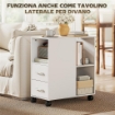 TAVOLINO CON RUOTE MINIMAL CON 2 CASSETTI, VANO APERTO E RIPIANO REGOLABILE, IN LEGNO, 60X30X65 CM, BIANCO