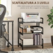 SUPPORTO PER STAMPANTE INDUSTRIALE A 3 LIVELLI, IN METALLO E TRUCIOLATO, 55X40X77 CM, NERO