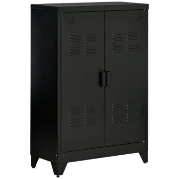 ARMADIETTO METALLICO A 2 ANTE IN STILE INDUSTRIALE PER CASA E GARAGE, 75X33X110 CM, NERO