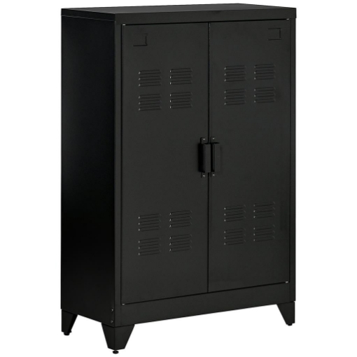 ARMADIETTO METALLICO A 2 ANTE IN STILE INDUSTRIALE PER CASA E GARAGE, 75X33X110 CM, NERO