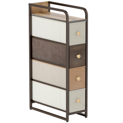 CASSETTIERA SALVASPAZIO CON 4 CASSETTI PIEGHEVOLI IN TESSUTO, ACCIAIO E LEGNO, 20X47X84.5 CM, MULTICOLORE