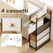 CASSETTIERA SALVASPAZIO CON 4 CASSETTI PIEGHEVOLI IN TESSUTO, ACCIAIO E LEGNO, 20X47X84.5 CM, MULTICOLORE