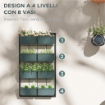 ORTO VERTICALE DA PARETE A 4 LIVELLI CON 8 VASI, IN ACCIAIO E PLASTICA, 52X14X90 CM, VERDE SCURO E NERO