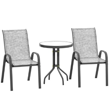 SET DA GIARDINO 3PZ CON 2 SEDIE DA GIARDINO 54X71X93 CM E TAVOLINO ROTONDO 60X71 CM IN ACCIAIO GRIGIO