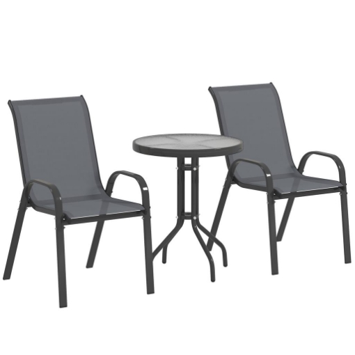 SET DA GIARDINO 3PZ CON 2 SEDIE DA GIARDINO 54X71X93 CM E TAVOLINO ROTONDO 60X71 CM IN ACCIAIO GRIGIO SCURO