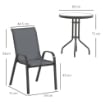 SET DA GIARDINO 3PZ CON 2 SEDIE DA GIARDINO 54X71X93 CM E TAVOLINO ROTONDO 60X71 CM IN ACCIAIO GRIGIO SCURO