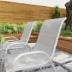 SET 4 SEDIE DA GIARDINO IMPILABILI CON BRACCIOLI CURVI, IN ACCIAIO E TESSUTO TRASPIRANTE, 54X71X93 CM, GRIGIO BIANCO
