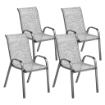 SET 4 SEDIE DA GIARDINO IMPILABILI CON BRACCIOLI CURVI, IN ACCIAIO E TESSUTO TRASPIRANTE, 54X71X93 CM, GRIGIO
